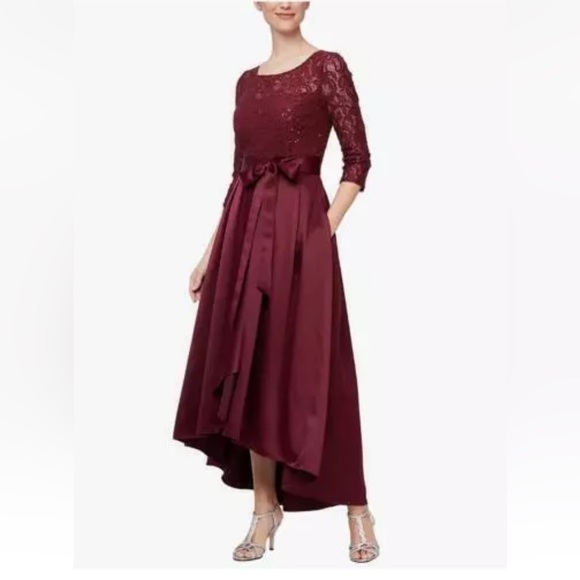 Alex Evenings Dress Gow Low Satin Skirt Pockets 4P wine burgundy NEW$ 299 *read - Picture 1 of 14